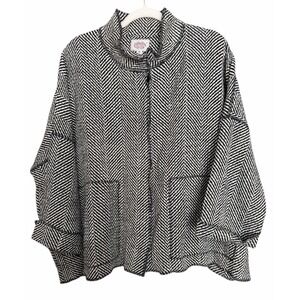 Cameleon Black Wool Herringbone Oversized Sweater Coat Women's Size Medium